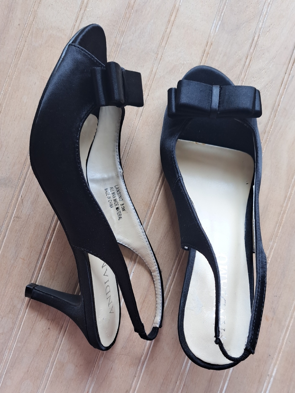 Enzo Angiolini Lansing Blk Formal Satin Bow Peep Toe Slingback Heel Pumps Classy